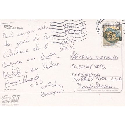 Roma Trinita dei Monti Italy Postcard posted 1989 crease