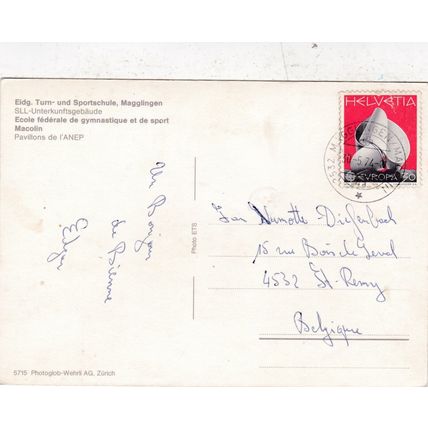 Magglingen Turn und Sportsschule Switzerland Postcard posted 1974 creased
