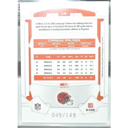 2008 Rookies & Stars CARSON PALMER (Bengals) Longevity Sapphire #19 49/149