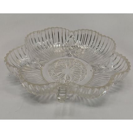 Vintage Clear Crystal Cut IRISH Shamrock Clover Leaf Candy Dish Bowl - 5 3/4"