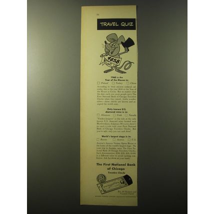 1960 The First National Bank of Chicago Travelers Checks Ad - Year of Mouse