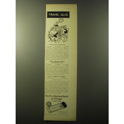 1960 The First National Bank of Chicago Travelers Checks Ad - Travel Quiz