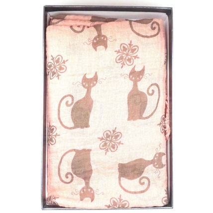 Womens Black Cat Scarf Thin Pink 192 cm x 72 cm Comes Boxed Gift Accessory