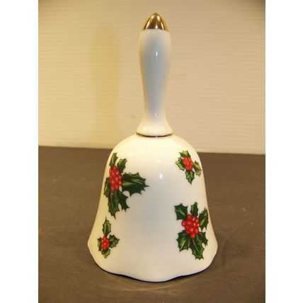 LEFTON HOLLY LEAVES BELL HAND PAINTED CHINA #7944 JAPAN CHRISTMAS DECORATION