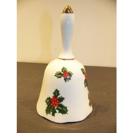 LEFTON HOLLY LEAVES BELL HAND PAINTED CHINA #7944 JAPAN CHRISTMAS DECORATION