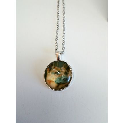 Beautiful 3D German Shepherd Dog Glass Cabochon Pendant Silver Necklace Gift