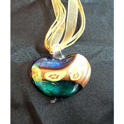 Heart Murano Glass Lampwork Blue Gold Green Red Pendant Necklace Gift Boxed