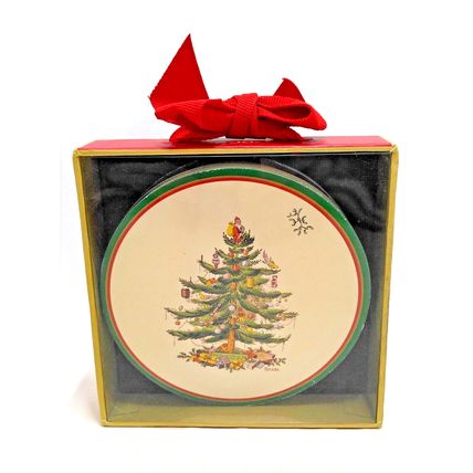 Spode Round Christmas Tree Santa Since 1938 Topper Paper Cardboard Coaster