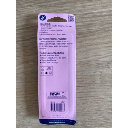 Hemline Swimwear Elastic Woven White 2.5m x 9mm