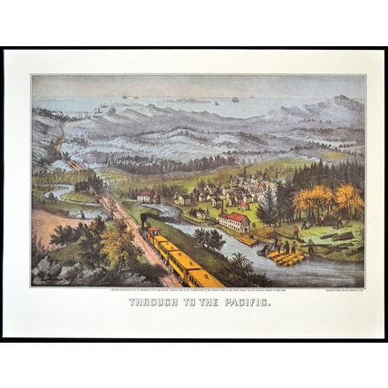 THROUGH TO THE PACIFIC 1952 Nathaniel Currier - James Merritt Ives - Train PRINT