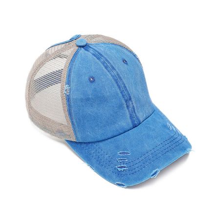 Women Distressed Baseball Cap Mesh Ponytail Hat High Messy Ponycap Trucker Hats
