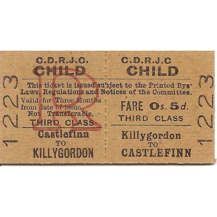County Donegal Rlys Joint Committee Edmondson Ticket - Killygordon to Castlefinn