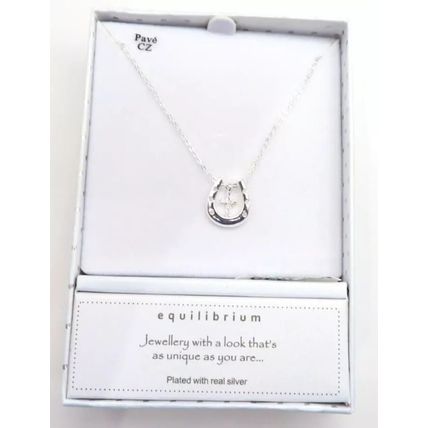Cross in a Horse Shoe Pendant on a Silver Plated Necklace 44 CM Ladies Jewellery