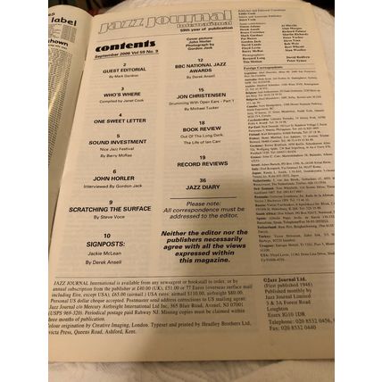JAZZ JOURNAL INTERNATIONAL - SEPTEMBER 2006 - JOHN HORLER