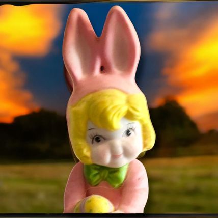 Campbell's Soup PINK EASTER BUNNY RABBIT holding egg Dolly Girl Figure Figurine