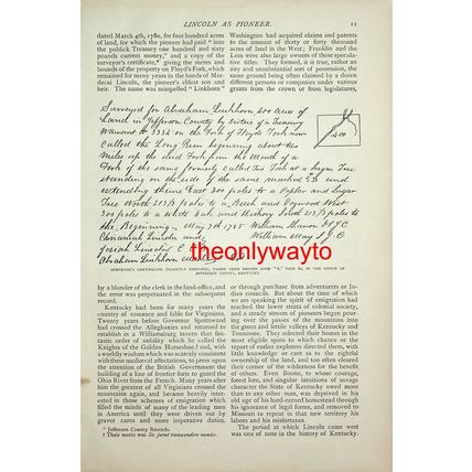 Surveyors Certificate For Abraham Linkhorn (Lincoln), Book Illustration, 1886/7