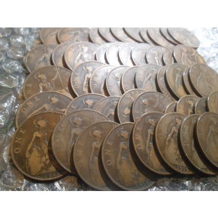 Roll of 1919H George V pennies - 50 coins.
