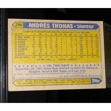 TOPPS 1987 ANDRES THOMAS TOPPS ALL-STAR ROOKIE BASEBALL CARD #296