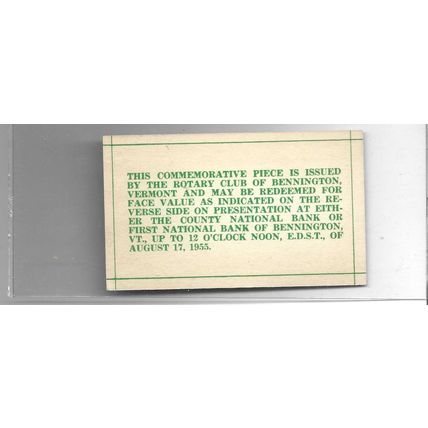 1955 Rotary Club of Bennington VT 2 wooden nickel medal unc