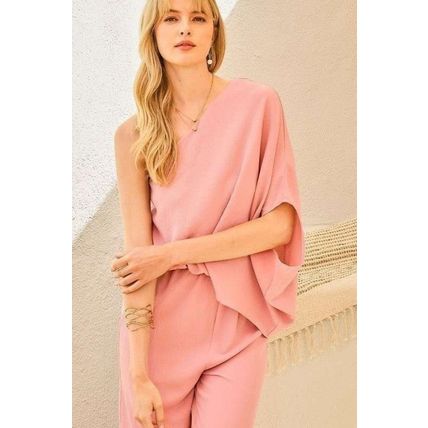 Women's One Shoulder 3/4 Sleeve Unbalanced Waist Elastic Solid Pants Jumpsuit