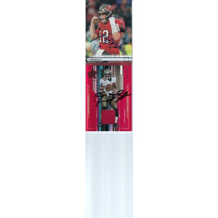 TOM BRADY & MICHAEL CLAYTON JERSEY AUTO 2022/05 TAMPA BAY BUCCANEERS HOF CHAMPS