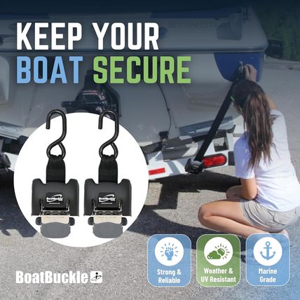 Boatbuckle G2 Stainless Steel Retractable Tie-Down Transom Straps - for Brackish