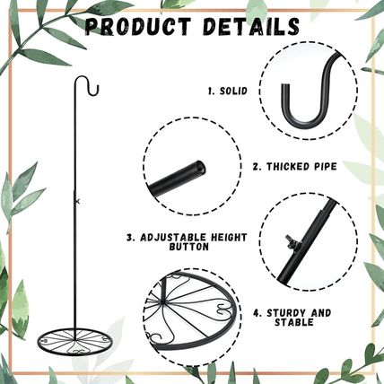 Blulu 2 Pack Adjustable Black Iron Shepherds Hook 34"-55" Shepherds Hook Metal H