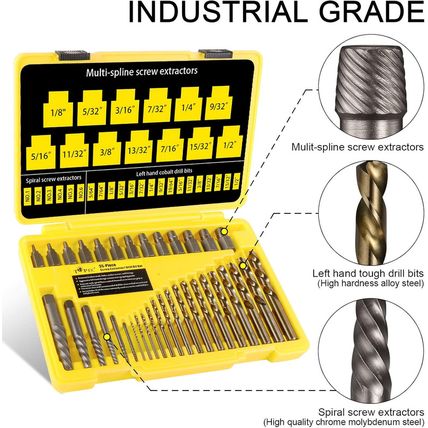 Topec 35-Piece Screw Extractor and Left Hand Drill Bits Set, Easy Out Screw Extr