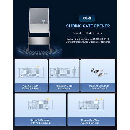 CO-Z 1800 Lb Automatic Sliding Gate Opener with 2 Remote Controls, Electric Roll
