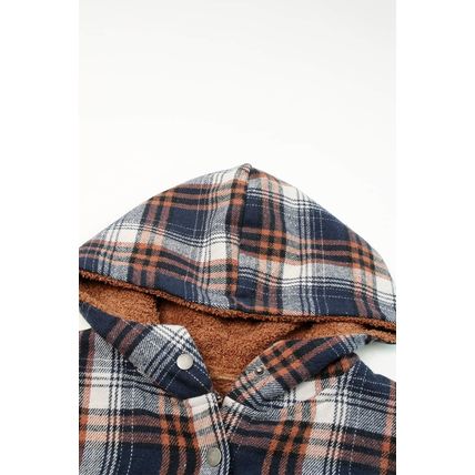 Plaid Pattern Sherpa Lined Hooded Shacket