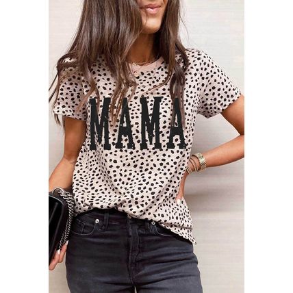 Apricot Leopard MAMA Graphic Crew Neck T Shirt