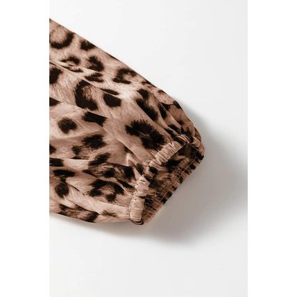 Brown Leopard Color Block V Neck Loose Fit Maxi Dress
