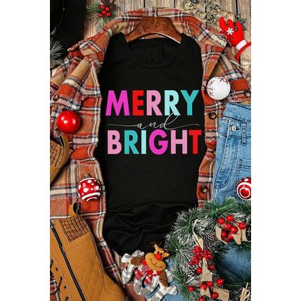 Black MERRY and BRIGHT Crew Neck Graphic Tee