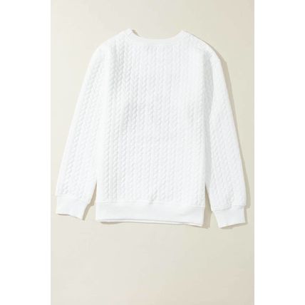 White LOVE Chenille Embroidered Cable Knit Pullover Sweatshirt
