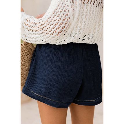 Blue Cotton Gauze Paperbag Shorts