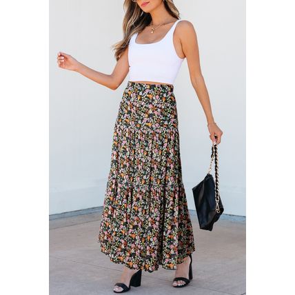 Brown Leopard Floral Reversible Ruffle Hem Maxi Skirt