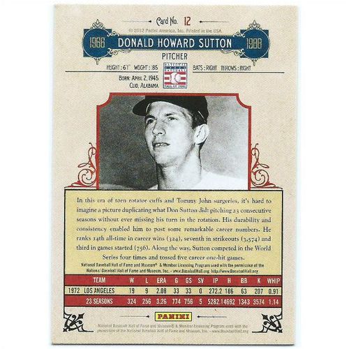 2012 Panini Cooperstown - #12 - Don Sutton