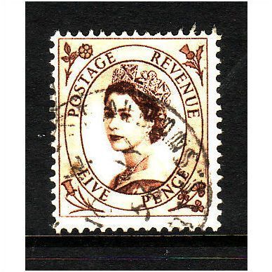 GREAT BRITAIN 1955 SG547 QEII ED CROWNS 5d BROWN FINE USED #2