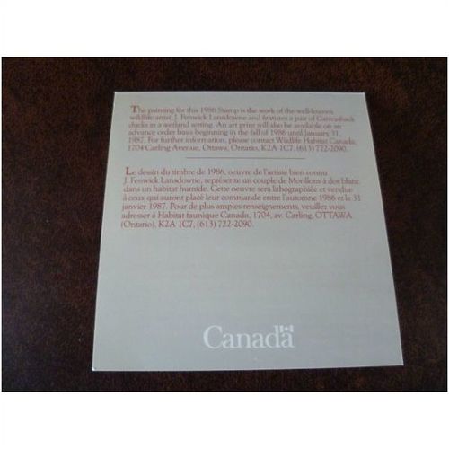 Canada 1986 Wildlife Habitat Conservation booklet Canvasback ducks birds art