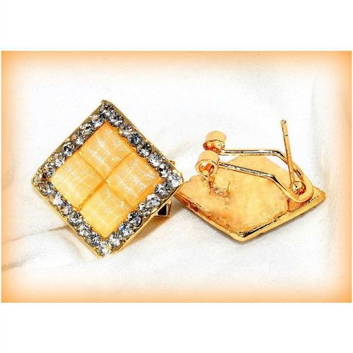 Must Have Designer Square Cream Clear Crystal Gold Plated Earrings Jewellery 569