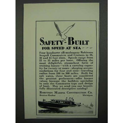 1930 Robinson Seagull Boat Ad - Safety Built Speed
