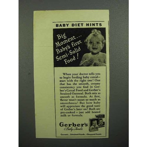 1943 Gerber's Baby Food Ad - First Semi-Solid Food