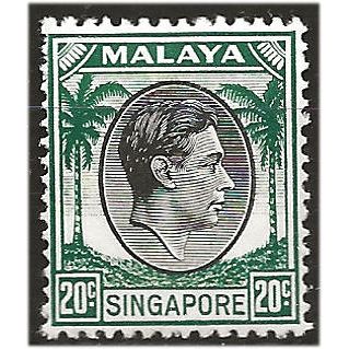 Singapore 1948 SG9 20c Black & Green Perf 14 Mounted Mint .. ..