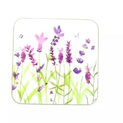 Lavender Flower Coasters Lamianted Cork Set of 4 Gift Home Decor Drink
