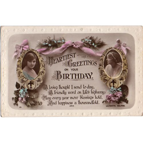 Lilywhite Song Postcard Heartiest Greetings on Your Birthday 2 Women Flowers