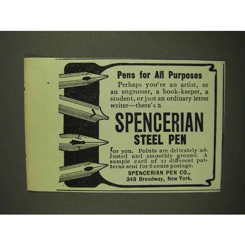 1907 Spencerian Steel Pens Ad - Pens for All Purposes