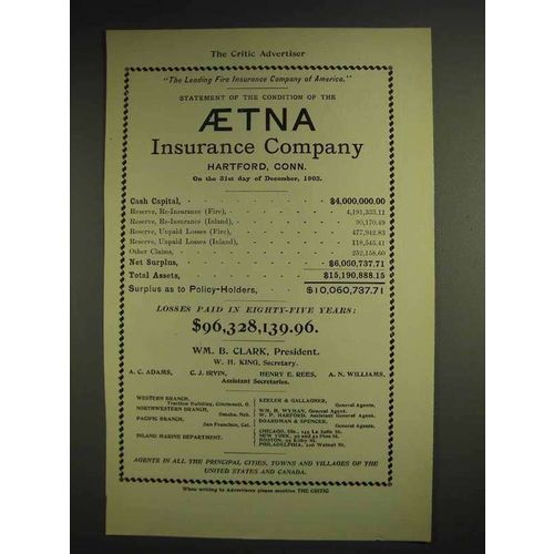 1904 Aetna Insurance Ad - Leading Fire Insurance