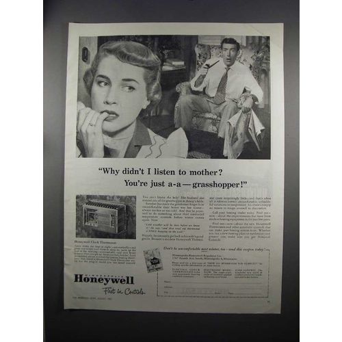 1951 Honeywell Clock Thermostat Ad - You're Grasshopper