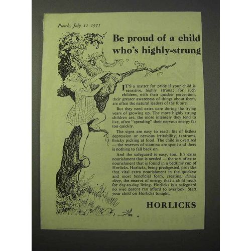 1951 Horlicks Drink Ad - Proud of Child Highly-Strung