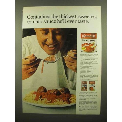 1965 Contadina Tomato Sauce Ad - Thickest, Sweetest